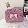 Purple bow makeup bag with pink satin ribbon and large capacity cloud design style - Dreamy Purple
