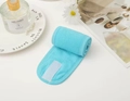 Adjustable light blue microfiber spa headband with velcro closure for facial skincare - Blue
