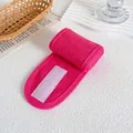 Adjustable bright pink terry cloth spa headband with velcro closure for makeup use - Rose Red