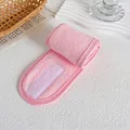 Pink soft headband with adjustable purple velcro closure for skincare and yoga - Pink