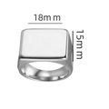 Polished silver stainless steel square signet ring for men, 18mm by 15mm dimensions - Size 7 / Square Signet Style (18x15mm) / Steel