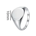 Minimalist round silver stainless steel signet ring for men with 10mm polished face - Size 7 / Round Signet Style / Steel