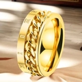 Anello rotante in acciaio inossidabile dorato con catena cubana e numeri romani - Spinner Numeri Romani Catena d'Oro