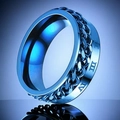 Anello rotante in acciaio inossidabile blu con inserto a catena e numeri romani. - Spinner Numeri Romani Tutto Blu
