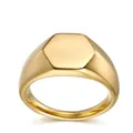 Polished gold-plated stainless steel hexagonal signet ring for custom engraving - Size 7 / Hexagonal Signet Style (13-D-11) / Gold