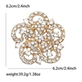 Elegant gold flower brooch with sparkling rhinestones, 6.2cm size for women dresses - Gold