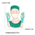 Enamel doctor brooch in green surgical scrubs, zinc alloy medical badge 3.5cm x 2.9cm - Green