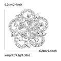 Elegant silver flower brooch with sparkling rhinestones, 6.2cm size with weights details - Silver