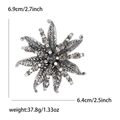 Detail showing vintage starburst floral brooch dimensions with grey and aurora rhinestones - Silver Black