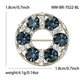 Spilla rotonda dorata con strass, sei cristalli blu profondo e pietre bianche, 1,8cm - Oro Caffè Blu