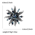 Vintage flower brooch with blue rhinestones and silver alloy base, size 6.9cm - Antique Silver Blue