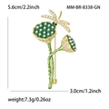 Elegante spilla loto e libellula dorata con smalto verde e perle, altezza 5,6 cm - Verde