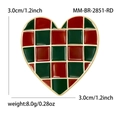 Retro hartvormige broche met rood en groen ruitpatroon en goudkleurige rand, 3,0 cm - Rood