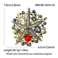 Spilla vintage a stella marina con strass colorati e perla rossa, lega dorata 7,0 cm - Champagne (MM-BR-2834-香槟色-CH)