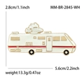 Cartoon RV Wohnmobil Emaille Brosche in Weiß und Gold mit Produktabmessungen - Wohnmobil / Weiß