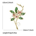 Luxury copper zircon flower brooch with green enamel leaves and white pearl drop - Gold