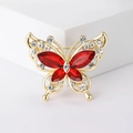 Elegante spilla a farfalla con ali di cristallo rosso e strass bianchi scintillanti - Rosso (MM-BR-2872-RD)