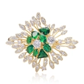 Classic gold brooch with emerald green and zircon stones in a vintage court style design - Green