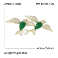 Exquisite gold bird brooch with green marquise stones, crystals and pearl dimensions - Double Bird Style (8357-GN) / Green