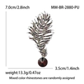 Elegant feather brooch with colorful rhinestones and dark red crystal pendant 7x3.5cm - Purple (Purple-2880-PU)