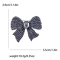 Elegant dark grey pearl bow brooch with faceted gemstone and dimension markers - Black (MM-BR-2900-Black-BK)