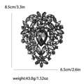 Vintage large pear-shaped brooch with grey crystals and black alloy base measurements - Gun Black (2809-BK)