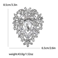 Luxury rhinestone floral brooch with silver base and pear-shaped crystals, 8.5x6.5cm - White (2809-WH)