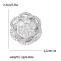Eleganter silberner Blumen-Brosche mit Zirkonia-Blütenblättern und Größenangaben - Silber
