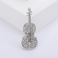 Eleganter silberner Geigen-Anstecknadel für Damen mit funkelnden Strasssteinen auf Weiß - Silber (MM-BR-白色-2964-WH)