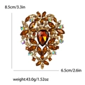 Vintage style large alloy brooch with amber crystal drop and rhinestones in gold finish - Coffee (2809-BR)