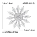 Eleganter 3,6cm silberner Blumen-Brosche-Anstecker mit Zirkonia und Maßangaben - Weiß