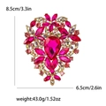Luxurious pink crystal alloy brooch with gold finish and rhinestone details, 8.5cm height - Rose Red (2809-PK)