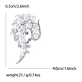 Elegant silver alloy pearl brooch with rhinestones for women, 6.5cm height floral design - Silver (2914-SL)