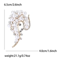 Elegant gold flower brooch with white pearls and sparkling rhinestones for women coats - Gold (2914-GD)