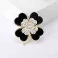 Spilla a quadrifoglio placcata oro elegante con smalto nero e strass lucidi per cappotti - Nero