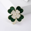 Elegante spilla a quadrifoglio dorata con smalto verde e strass brillanti per abiti - Verde