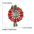Vintage marquise crystal floral brooch in gold alloy with ruby red stones, 5.1cm by 3.7cm - Antique Gold Red