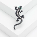 Spilla a geco scintillante con strass blu e occhi verdi su base in lega d'argento - Blu