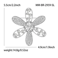 Glänzende silberne Blumenbrosche mit Strasssteinen und Maßen für elegante Damenmode - Silber (MM-BR-2959-SL)