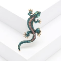 Spilla vintage a forma di lucertola con strass blu e rosa su base in metallo dorato - Verde