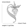 Elegant silver vine brooch with clear rhinestones for women, 6.5cm floral design pin - Silver