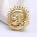 Broche soleil et lune vintage en or mat, accessoire céleste pour vêtements femme - Or