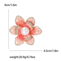 Pink enamel flower brooch with rhinestones and a white pearl accent, 4.5cm wide design - Pink