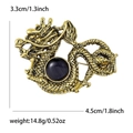Goldene Drachenbrosche aus Legierung mit schwarzem Edelstein, 3,3 cm x 4,5 cm für Herren - Altgold Mit Schwarzer Perle (3047-GD)