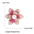 Pink enamel begonia flower brooch with rhinestones and pearl detail measuring 4.5cm - Purple