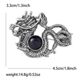Vintage Silber Drachenbrosche mit rundem schwarzen Edelstein und Drachenschuppen-Details - Altsilber Mit Grauer Perle (3047-SL)