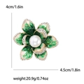 Elegant green enamel begonia flower brooch with white pearl and sparkling crystals - Green