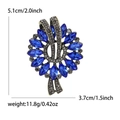 Vintage silver floral brooch with blue marquise crystals and pavé diamonds, 5.1x3.7cm - Antique Gold Blue