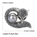 Broche renard mignonne argentée avec strass gris et grande perle grise - Gris