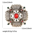Vintage Baroque alloy brooch with red crystals and rhinestones for women, 5.2cm diameter - Vintage Gold Multi-color